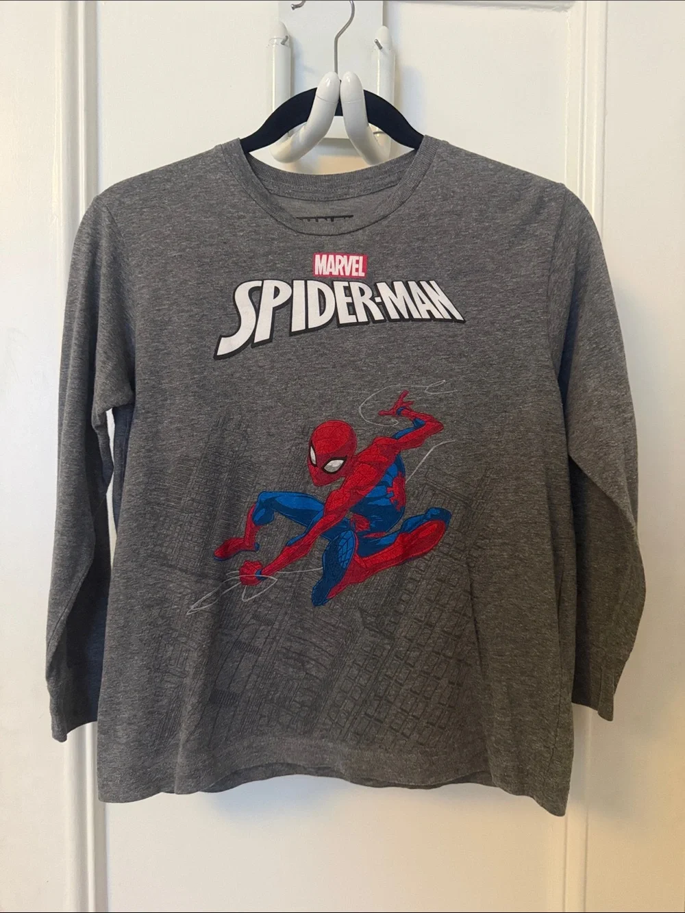 Marvel Spider-Man Gray Long Sleeve Tee with Red & Blue Graphic